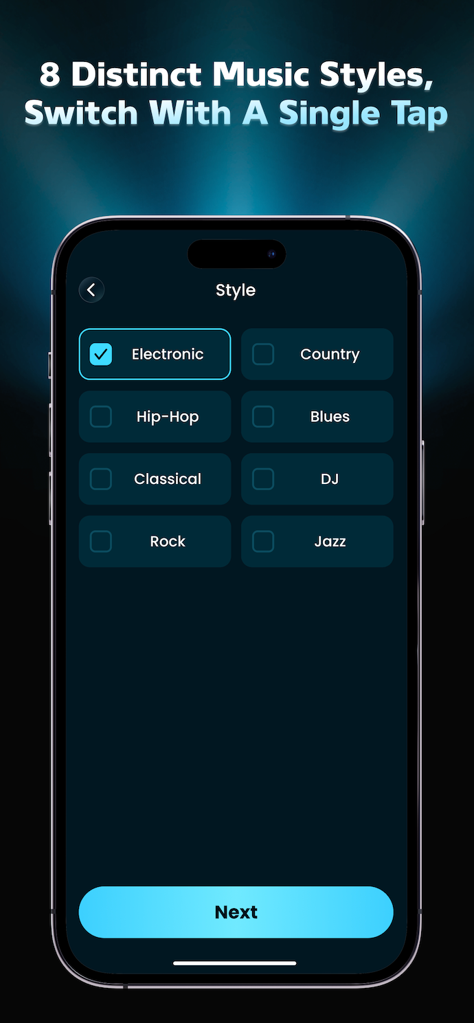 Eight music style options in Mix Edit