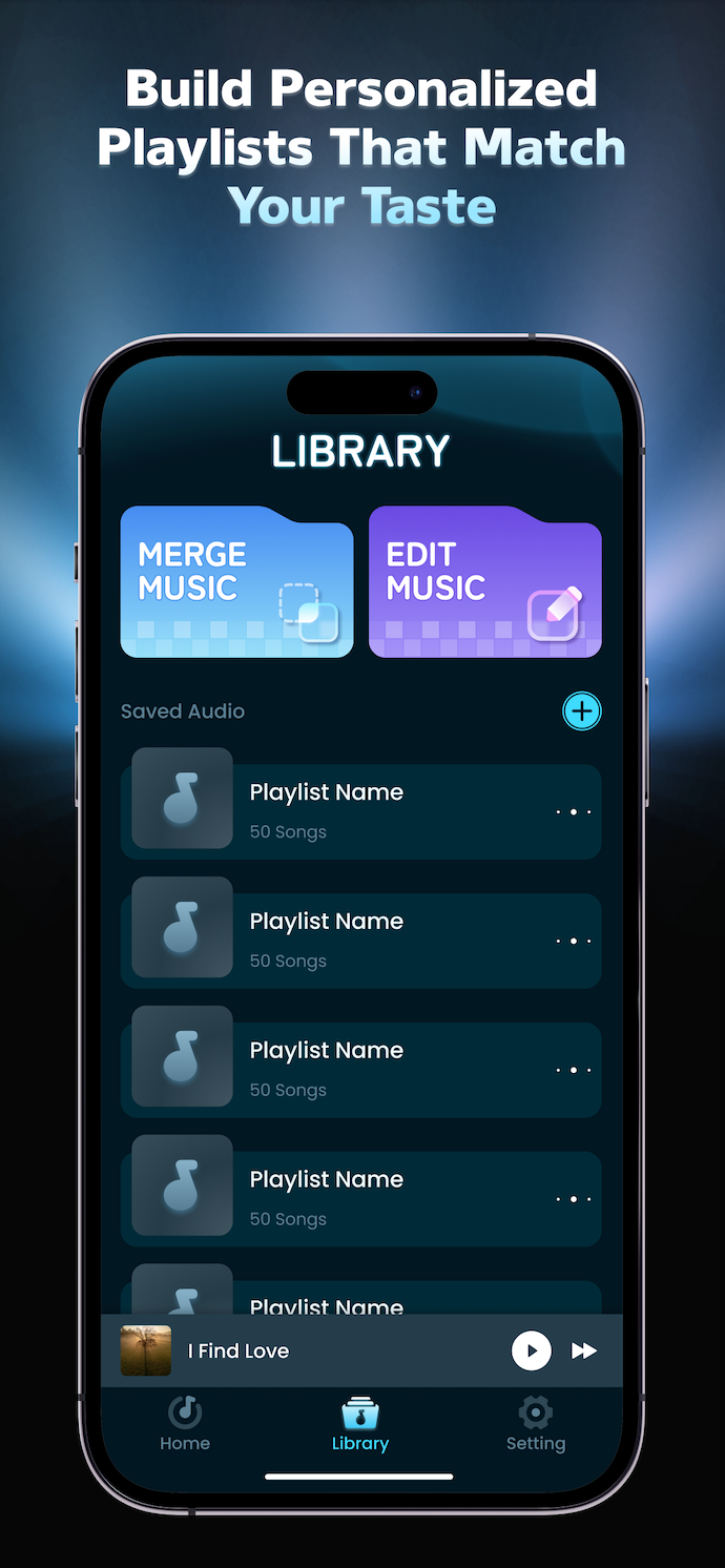 Mix Edit library screen with playlist rows