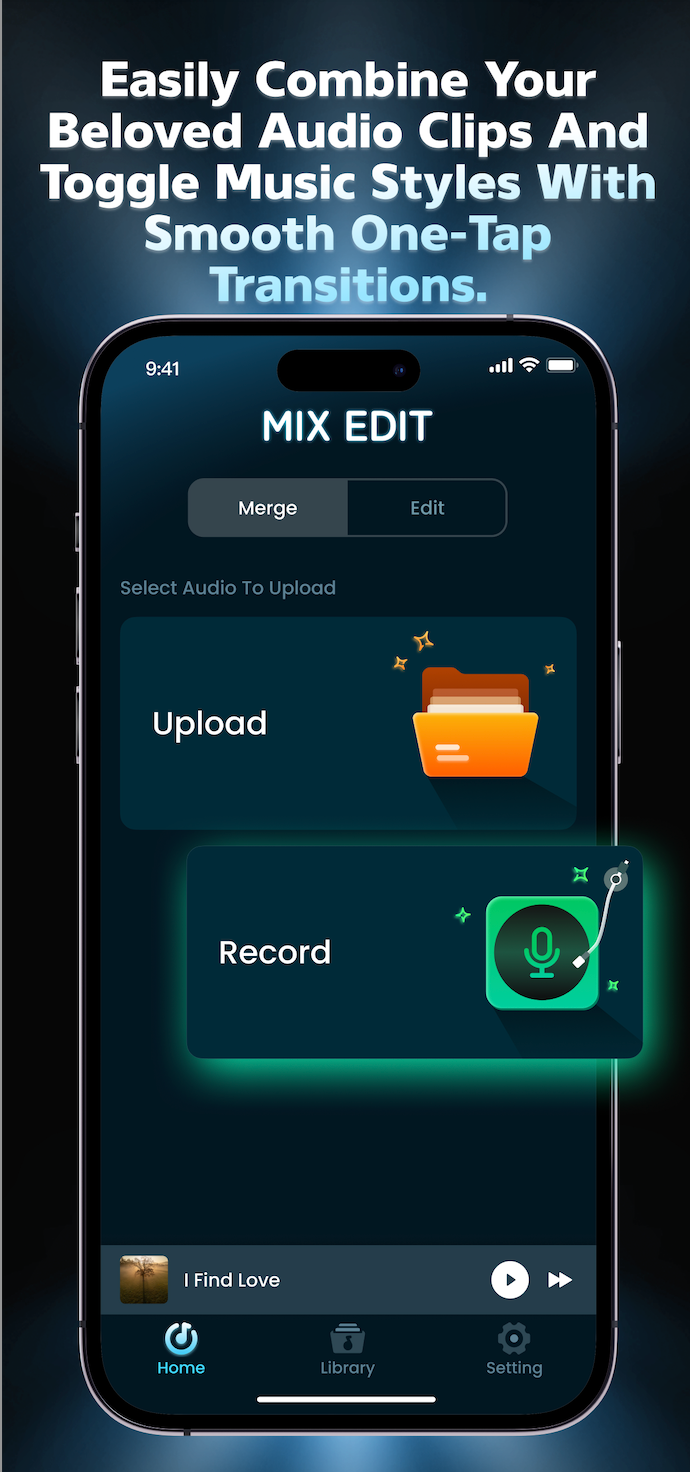 Mix Edit upload and record screen